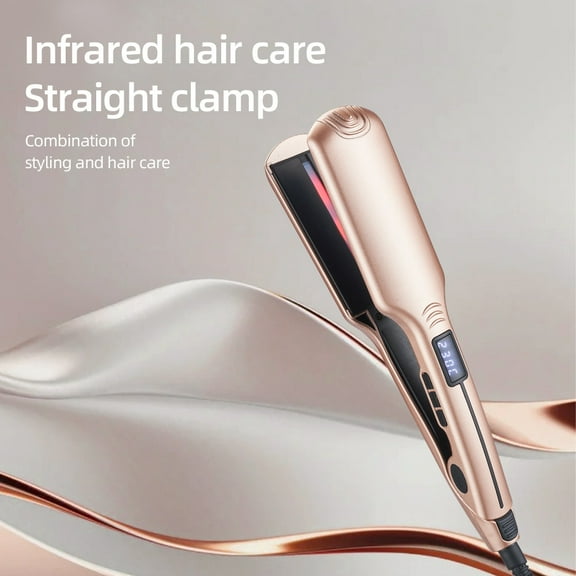CNV Luminous Infrared Hair Straightener with Ceramic Tourmaline Plates, Digital LCD Flat Iron for Rapid Smoothing and Curling, Moisture Lock Technology, Gold