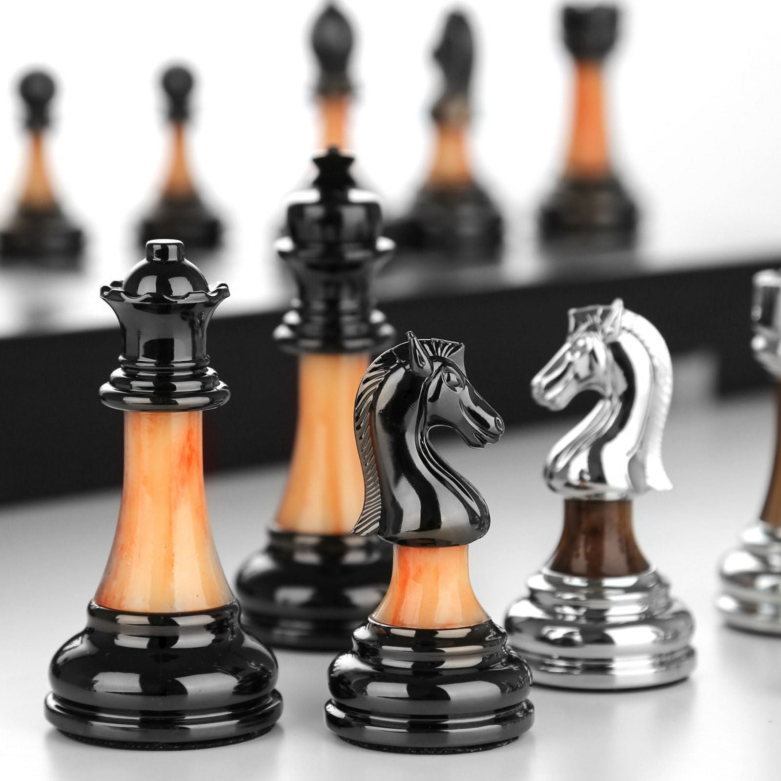 CNV Luxury International Chess Set with Folding Wooden Chessboard, Imitation Jade Chess Pieces, Premium Gift Box European Vintage Chess Game Set