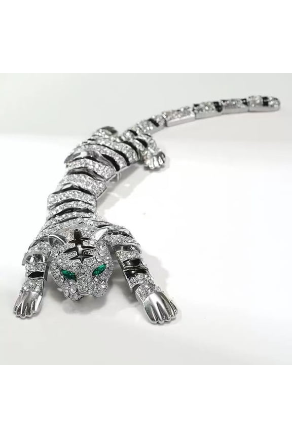 Luxury Tiger Shoulder Brooch Pin, Vintage Inspired Full Rhinestone Animal Statement Jewelry for Suits and Coats