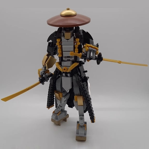 CNV MOC-107112 Ronin Samurai Exoskeleton Mecha Building Set, Black & Gold Articulated Figure with Dual Swords, Compatible with Major Building Bricks, Kids Ninja Toy & Collectible