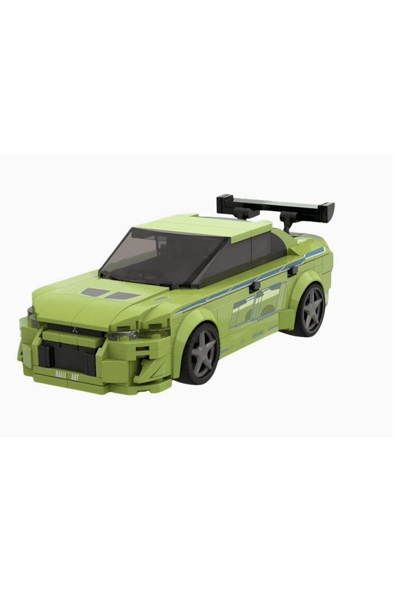MOC-150197 Mitsubishi EVO Sports Car Building Blocks, Paul Walkers Fast & Furious Lime Green Vehicle, Compatible with Major Bricks, Collectible Car Toy for Fans