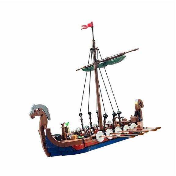 CNV MOC 58275 Viking Longship Building Blocks, Small Particle Pirate Ship Model, Compatible with Major Bricks, Educational DIY Toy for Boys & Girls
