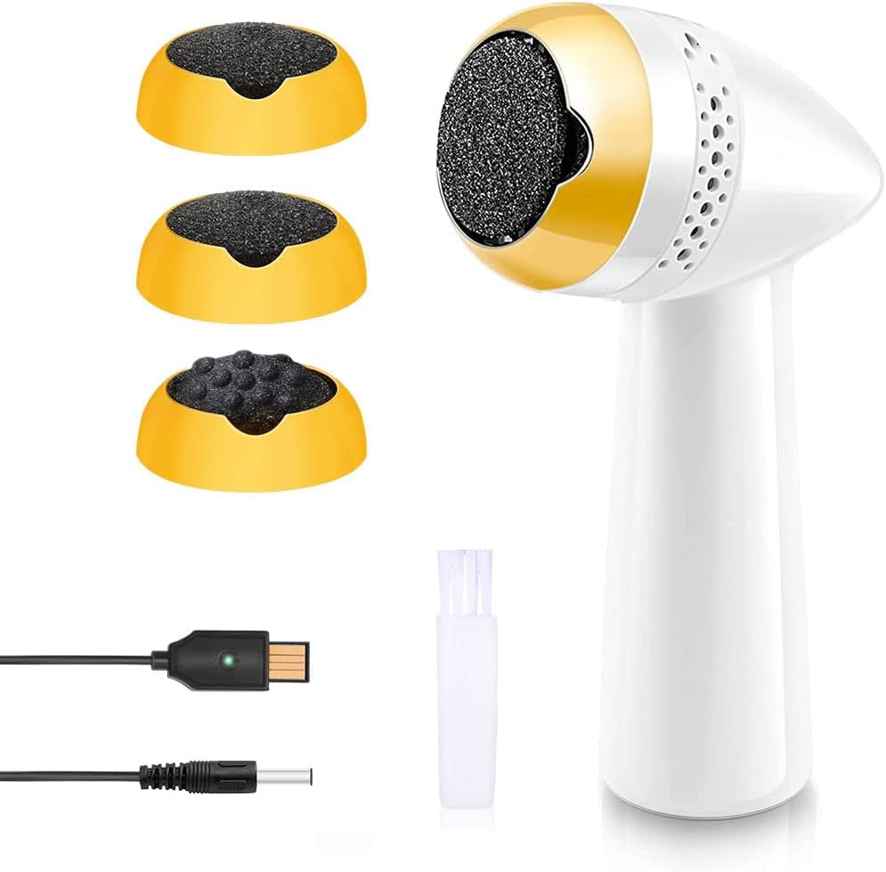 CNV Mess-Free Electric Foot File Kit for Smooth Heels, Cordless Vacuum Callus Shaver with 3 Quartz Sand Rollers, Professional At-Home Pedicure Care Set for Men and Women