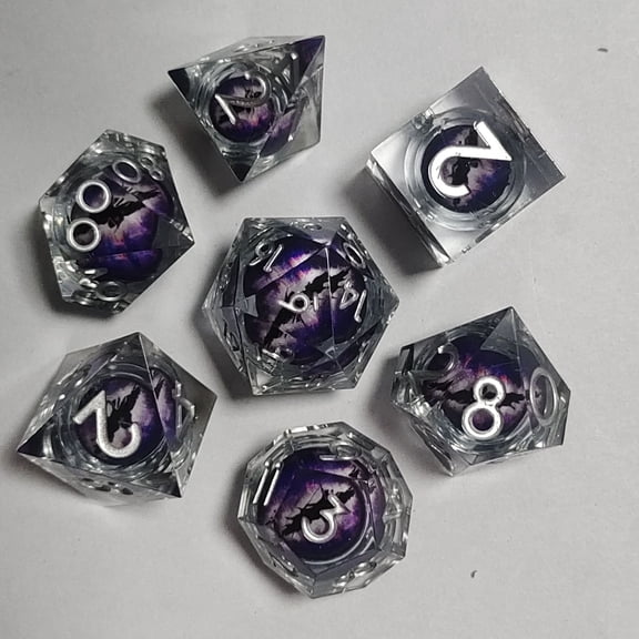 CNV Mystic Dragon Eye Polyhedral Dice Set, 7-Piece Sharp Edge Resin Dice for TRPG and Tabletop Games, Handcrafted Style Suspended Eye Design