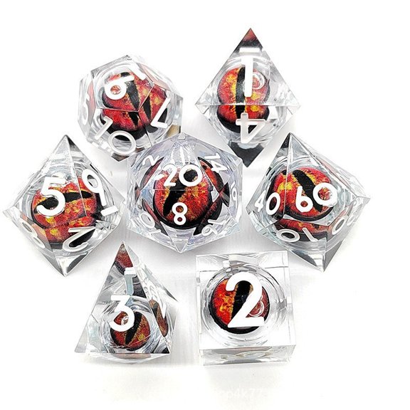 CNV Mystic Dragon Eye Polyhedral Dice Set, 7-Piece Sharp Edge Resin Dice for TRPG and Tabletop Games, Handcrafted Style Suspended Eye Design