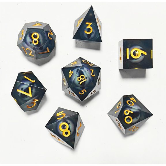 CNV Mystic Dragon Eye Polyhedral Dice Set, 7-Piece Sharp Edge Resin Dice for TRPG and Tabletop Games, Handcrafted Style Suspended Eye Design