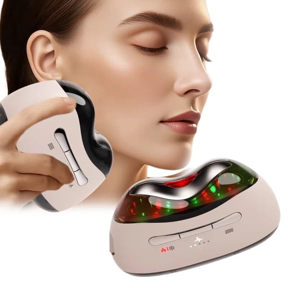 CNV Neck & Face Beauty Device with EMS Microcurrent, Triple Color LED Light - Dual Heat Settings Face Neck Sculpting Massager