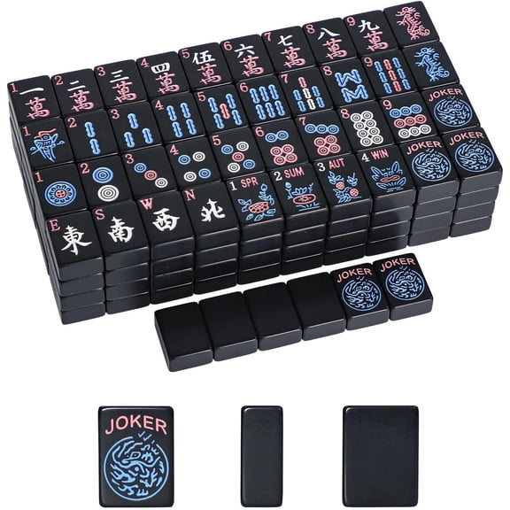 CNV Portable American Mahjong Set with 166 Tiles and Jokers, Mini Travel Board Game for 4 Players, Durable Engraved Melamine Tiles for Family Gathering and Social Nights