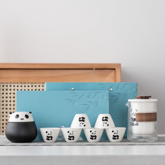 CNV Portable Panda-Themed Kung Fu Tea Set with Travel Case, Premium Heat-Resistant Glass Teapot and Cute Panda Ceramic Tea Cups