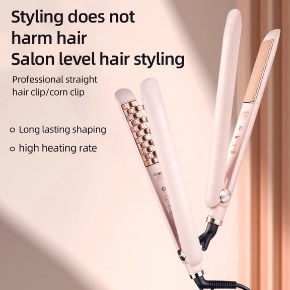 CNV Portable Volumizing Hair Crimper for Instant Root Lift, Intelligent 2-in-1 Ceramic Flat Iron with Heat Protection, Mini Styler for Bangs and Fine Hair, Petal Pink