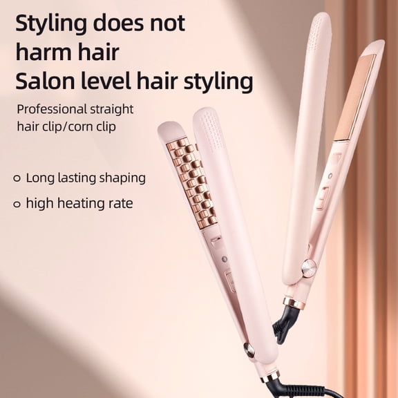 CNV Portable Volumizing Hair Crimper for Instant Root Lift, Intelligent 2-in-1 Ceramic Flat Iron with Heat Protection, Mini Styler for Bangs and Fine Hair, Petal Pink