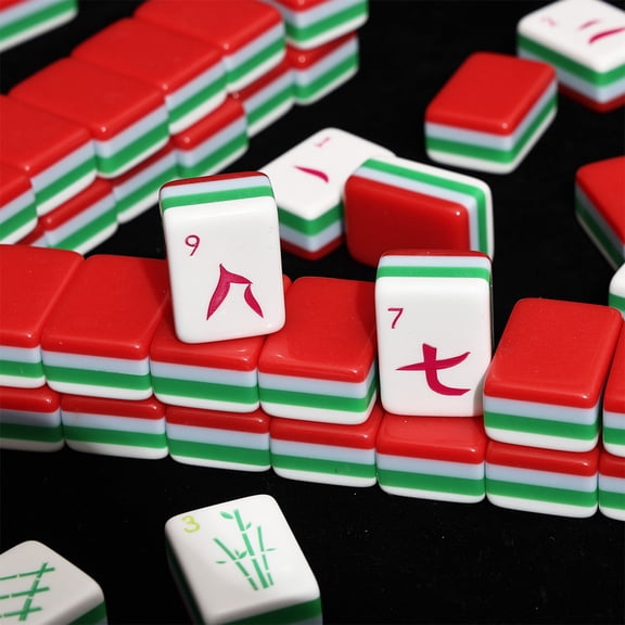 CNV Premium Positive Red American Mahjong Set, Luxury 166-Tile 4-Layer Acrylic Strategy Game with Striking Striped Design