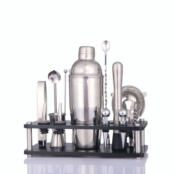 CNV Professional 12-Piece Stainless Steel Cocktail Shaker Set with Stylish Bamboo Stand, Complete Bar Tool Kit for Home Mixology, Rust-Proof Bartender Kit for Martini, Mojitos and Parties
