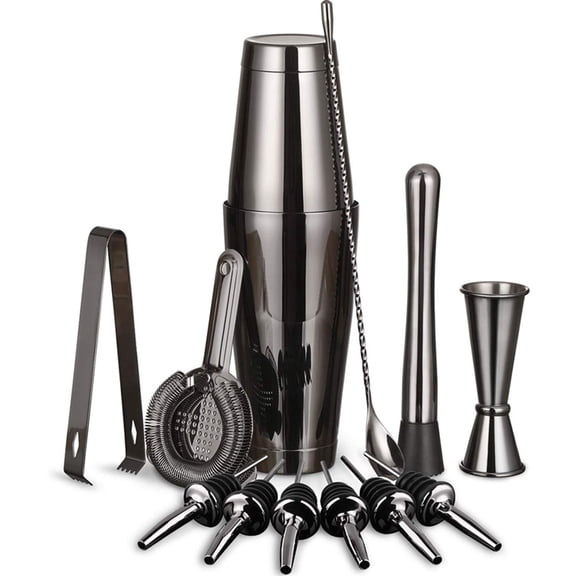 CNV Professional 13-Piece Boston Cocktail Shaker Set with Sleek Black Finish, Complete Master Mixology Kit for Home Bar, High-Grade Stainless Steel Bartender Tools for Parties and Social Gatherings