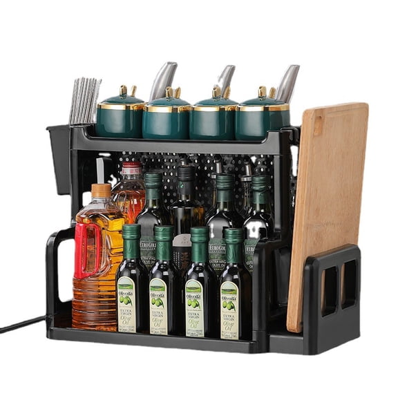 CNV Professional 2-Tier Multifunctional Kitchen Organizer Rack, All-in-One Spice Rack with Integrated Knife Holder, Chopstick Caddy, and Cutting Board Stand, Space-Saving Countertop Storage