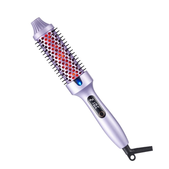CNV Professional 2-in-1 Heated Round Brush with Infrared Technology, Titanium Ceramic Thermal Styler for Volume and Shine, 6 Adjustable Heat Levels with LCD