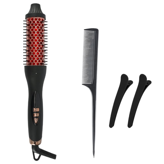 CNV Professional 2-in-1 Infrared Heated Round Brush Hair Styler, 1.5 Inch Ceramic Thermal Comb for Root Lift and Volume, 10 Precise Temp Levels with LCD, Ionic Care