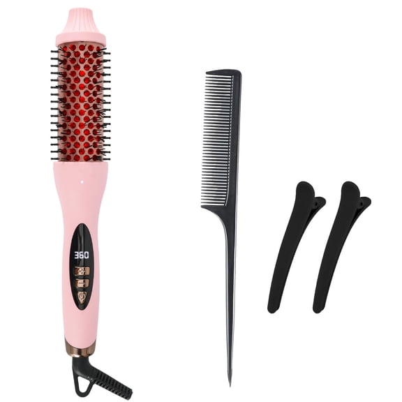 CNV Professional 2-in-1 Infrared Heated Round Brush Hair Styler, 1.5 Inch Ceramic Thermal Comb for Root Lift and Volume, 10 Precise Temp Levels with LCD, Ionic Care