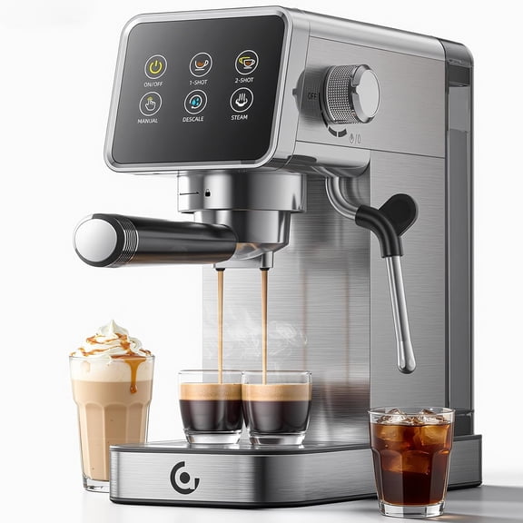 CNV Professional 20 Bar Espresso Machine with LED Touch Screen, Semi-Automatic Espresso Maker with Integrated Milk Frother and Self-Cleaning Function,Fast Heating Coffee Machine for Home and Office