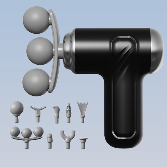 CNV Professional 3-Node Mini Massage Gun with 9 Interchangeable Heads, Triple-Head Percussion Massager for Full Body Muscle Recovery, Handheld Wellness Kit