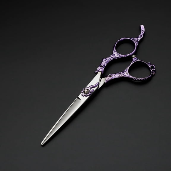 CNV Professional 6-Inch 440C Japanese Stainless Steel Hair Cutting Shears Set, Elegant European Retro Engraved Scissors for Salon and Home, Precision Thinning and Styling Kit with Case, Purple