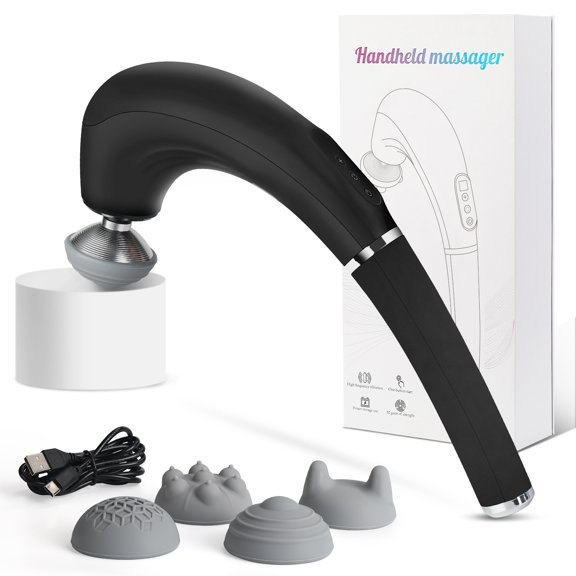 CNV Professional Brushless Handheld Massager with Extended Reach Handle, Smart 32-Speed Percussion Vitalizer for Back and Neck, 2000mAh Battery, LCD Display