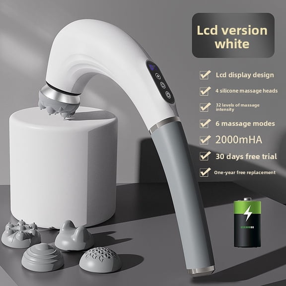 CNV Professional Brushless Handheld Massager with Extended Reach Handle, Smart 32-Speed Percussion Vitalizer for Back and Neck, 2000mAh Battery, LCD Display