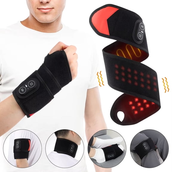 CNV Professional Cordless LED Wellness Wristband with Soothing Warmth and Vibration, Adjustable Multi-Position Comfort Wrap for Wrists, Arms and Ankles, Portable Personal Care Tool, Black