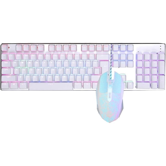 CNV Professional Pink LED Backlit Gaming Keyboard and Mouse Combo, 104-Key Mechanical Feel Keyboard with Rainbow RGB Light, Ergonomic Wired Desktop Gear for Women and Students, Pastel Aesthetic