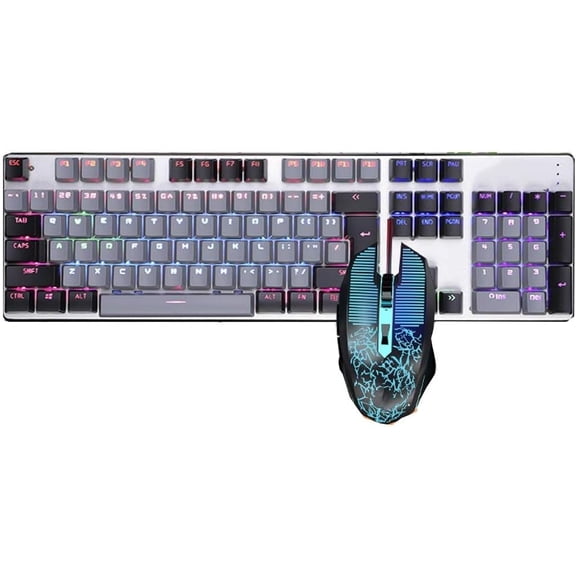 CNV Professional Pink LED Backlit Gaming Keyboard and Mouse Combo, 104-Key Mechanical Feel Keyboard with Rainbow RGB Light, Ergonomic Wired Desktop Gear for Women and Students, Pastel Aesthetic