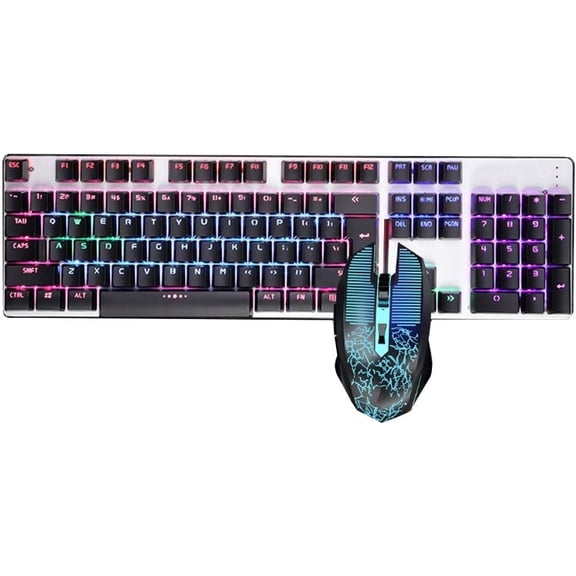 CNV Professional Pink LED Backlit Gaming Keyboard and Mouse Combo, 104-Key Mechanical Feel Keyboard with Rainbow RGB Light, Ergonomic Wired Desktop Gear for Women and Students, Pastel Aesthetic