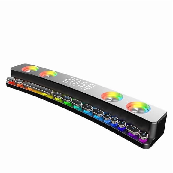 CNV Professional RGB Gaming Soundbar with Integrated LED Clock and Temperature Display, Hi-Fi Stereo Desktop Speaker for PC and Laptop