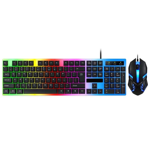 CNV RGB Backlit Keyboard and Mouse Combo, Wired Rainbow LED Keyboard with Blue LED Mouse, Plug-and-Play for PC, Laptop, Gaming & Office