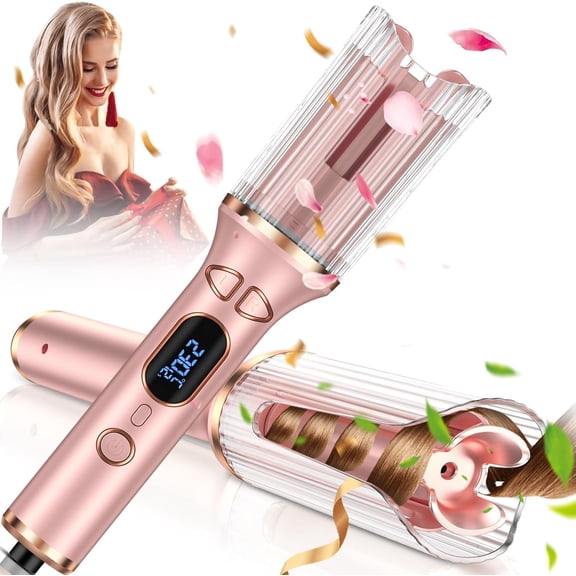 CNV Rose Gold Automatic Hair Curling Iron, 1 Ceramic Tourmaline Barrel, 4 Heat & Timer Settings, Anti-Tangle Anti-Scald Curler for All Hair Types