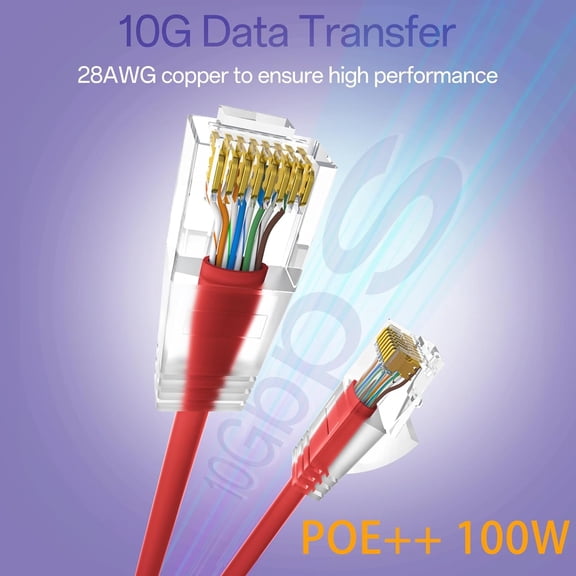 CNV-Short Slim Cat6a Network Cables 24-Pack, 1 foot 10G Gigabit Ethernet Patch Cords, 100% Bare Copper Flexible Wire for High-Density Data Centers and Server Racks, Snagless RJ45, Red