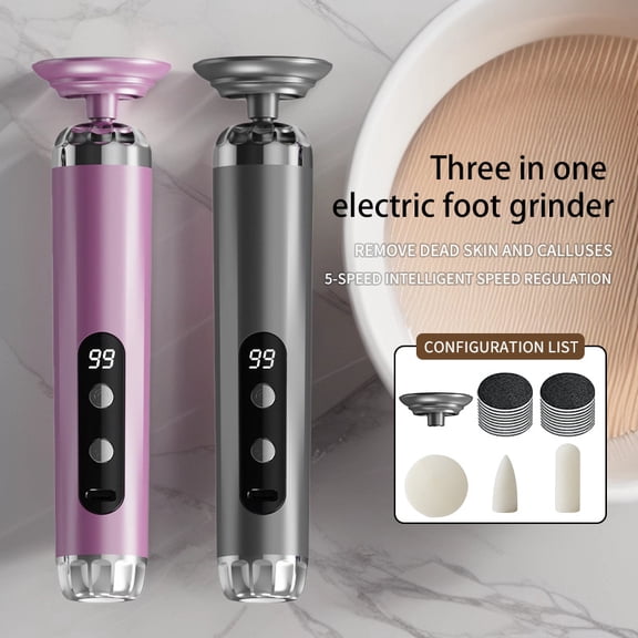 CNV Smart Electric Foot Grinder with LCD Display and 5 Speeds, Rechargeable Callus Remover Kit for Smoothing Dead Skin, 3-in-1 Professional Pedicure Tool