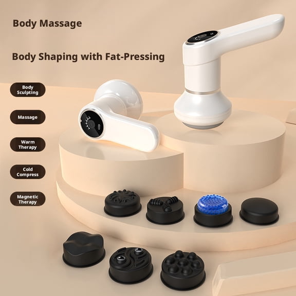 CNV Smart Handheld Body Contouring Massager with Red Light Tech, 7-in-1 Electric Cellulite-Targeting Styler for Muscle Relaxation and Skin Vitality, LCD Display, White