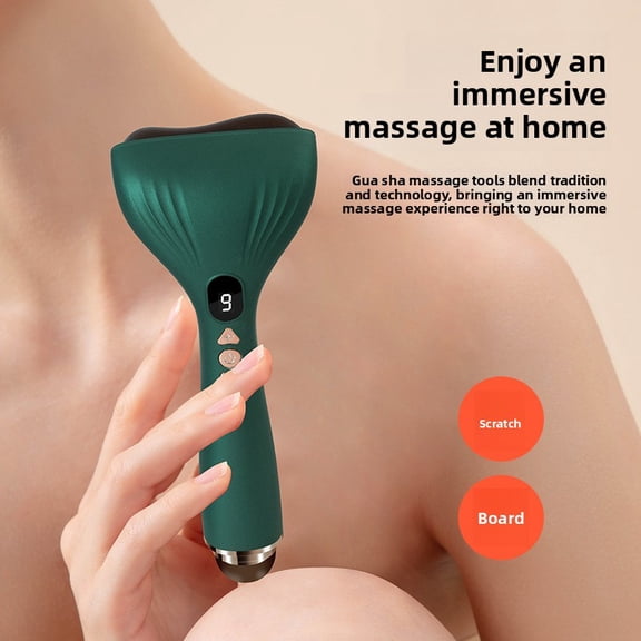 CNV Smart Natural Bian Stone Massager with 9-Level Heating and Vibration, Portable Electric Scraping Tool for Face and Body Contouring, LCD Display,