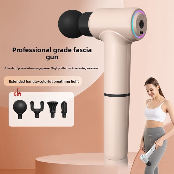 CNV Smart Percussion Massage Gun with Extended Grip, 6-Speed Handheld Tissue Vitalizer for Full Body Recovery, RGB Breathing Light, 4 Massage Heads