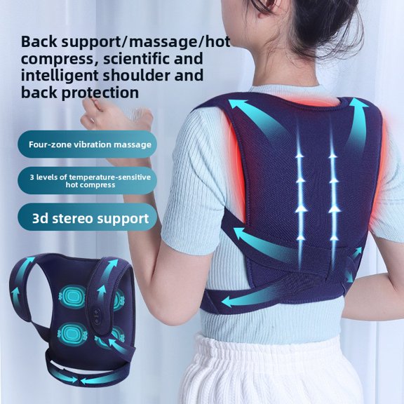 CNV Smart Posture Alignment Support with Rhythmic Vibration and Soothing Heat, Intelligent Posture Awareness Trainer with 3D Ergonomic Back Brace, Rechargeable
