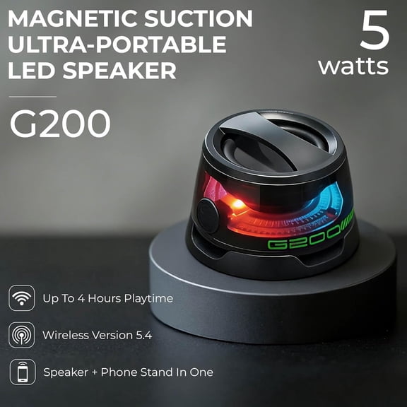 CNV-Ultra-Portable Magnetic Bluetooth Speaker with Dynamic RGB Rhythm Lights, Advanced Wireless 5.4 Mini Sound Box with Enhanced Bass, Magnetic Attachment for Smartphones and Metal Surfaces, Black