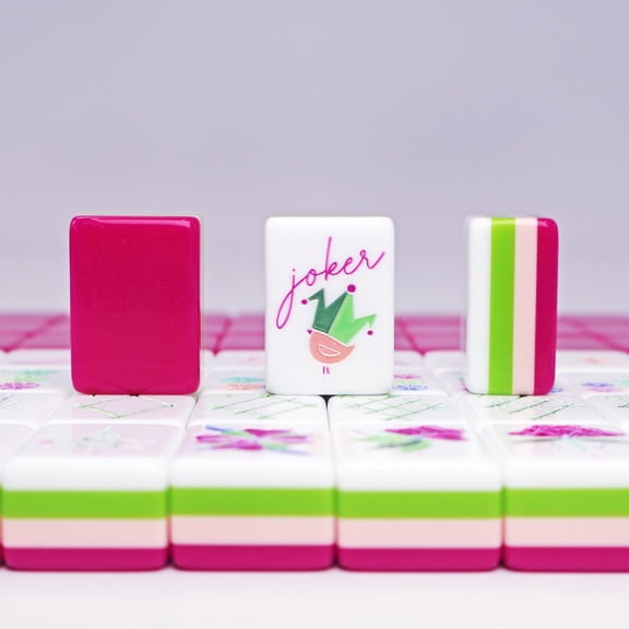 CNV Vibrant Rose Red American Mahjong Set, 166 Professional Acrylic Tiles with Artistic Peacock & Floral Illustrations