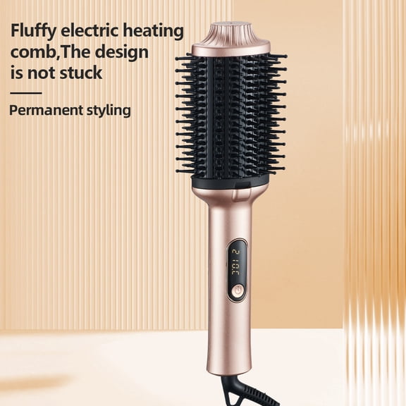 CNV Volumizing Heated Round Brush with 10 Precise Heat Settings, 32mm Ceramic Tourmaline Thermal Comb for Root Lift and Natural Bouncy Waves, LCD Display, Gold