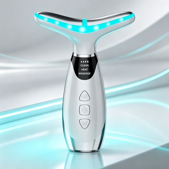 CNV White Facial Massager, 7 Colors LED Red Light Therapy Device for Face & Neck, 113F Constant Heating Vibration Face Lift Instrument for Multi-Effect Daily Skin Care