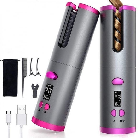 CNV Wireless Automatic Ceramic Hair Curler, Intelligent Rotating Hair Styling Wand for Instant Curls and Waves, Portable Auto Curling Iron with Anti-Tangle Design for Travel and Home