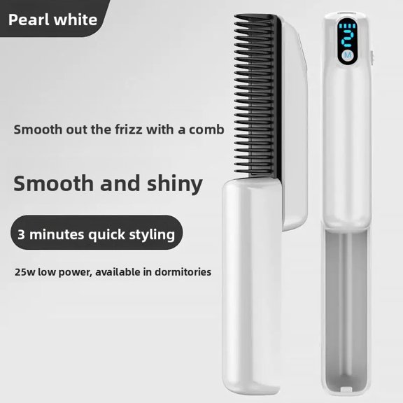 CNV Wireless Ceramic Tourmaline Thermal Styling Comb with 3 Heat Levels, Handheld Frizz-Free Smoothing Iron for On-the-Go Touch-ups, Compact Travel Beauty Tool