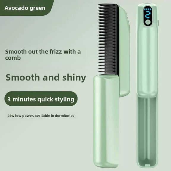CNV Wireless Ceramic Tourmaline Thermal Styling Comb with 3 Heat Levels, Handheld Frizz-Free Smoothing Iron for On-the-Go Touch-ups, Compact Travel Beauty Tool
