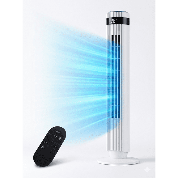 CNVIV Quiet Tower Fan for Bedroom, 28dB Ultra Silent Cooling Fan with 12H Timer, 64 Oscillation, Smart Auto Mode, Bladeless Standing Fan for Home Office