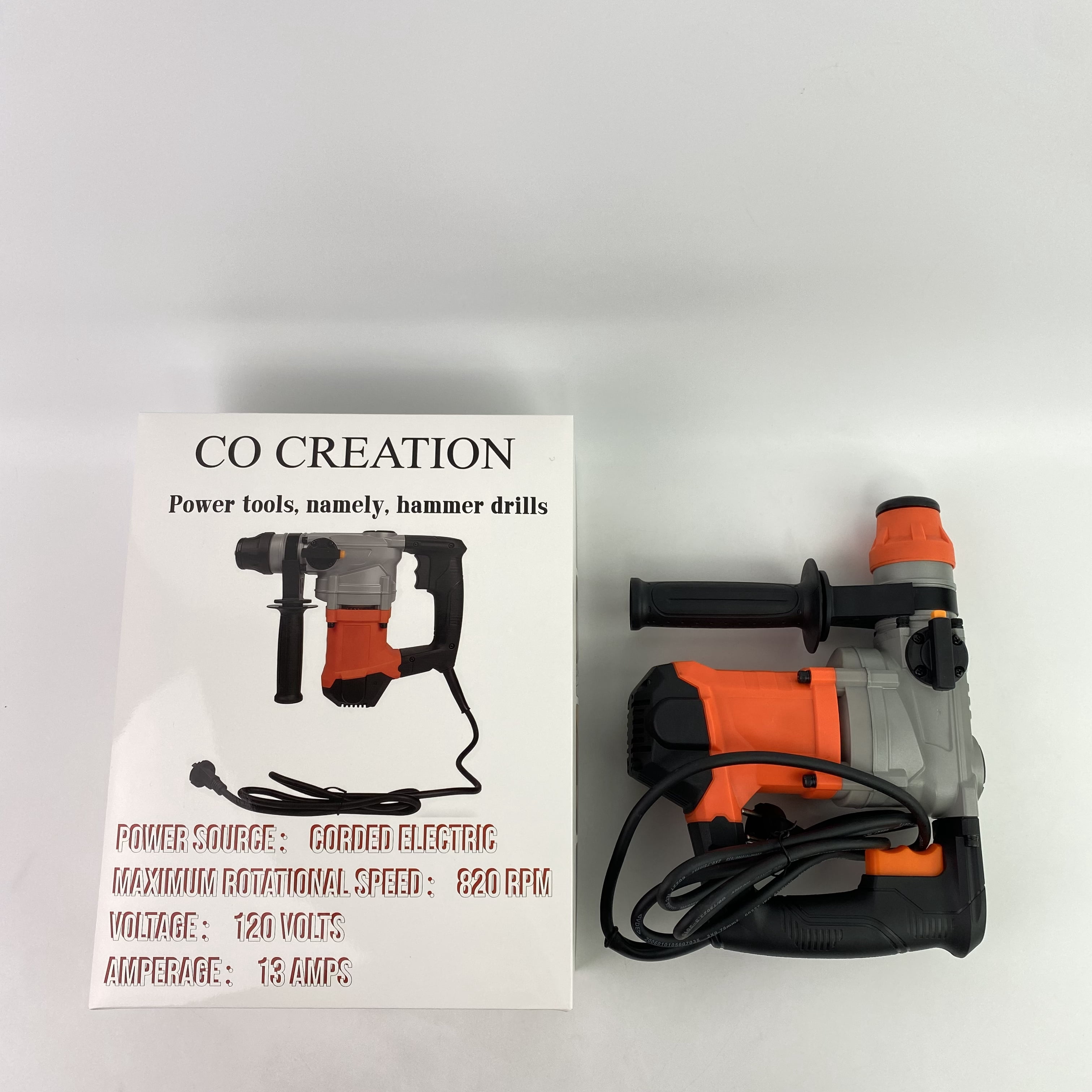 CO CREATION Power tools, namely, hammer drills,Rotary Hammer Drill with Vibration Control and Safety Clutch,13 Amp Heavy Duty 1-1/4 Inch Demolition Hammer for Concrete-Including