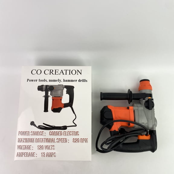 CO CREATION Power tools, namely, hammer drills,Rotary Hammer Drill with Vibration Control and Safety Clutch,13 Amp Heavy Duty 1-1/4 Inch Demolition Hammer for Concrete-Including